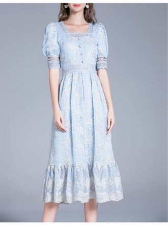 Dress Wholesale Princess summer dress new dress goddess Fan Wen gentle breeze blue French mesh lace long skirt