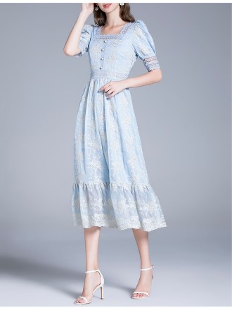 Dress Wholesale Princess summer dress new dress goddess Fan Wen gentle breeze blue French mesh lace long skirt