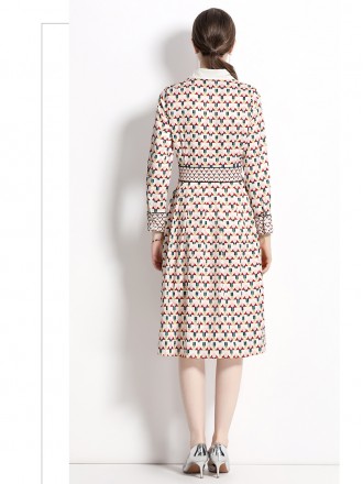 Dress Wholesale Long -sleeved shirt collar geometric pattern fashion age reduction temperament is thin design sense dres