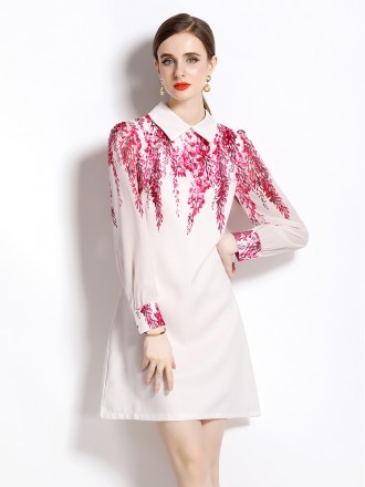Dress Wholesale Senior famous celebrities Light luxury style spring and summer new fashion foreign lapel printing slimmi