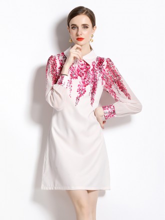 Dress Wholesale Senior famous celebrities Light luxury style spring and summer new fashion foreign lapel printing slimmi