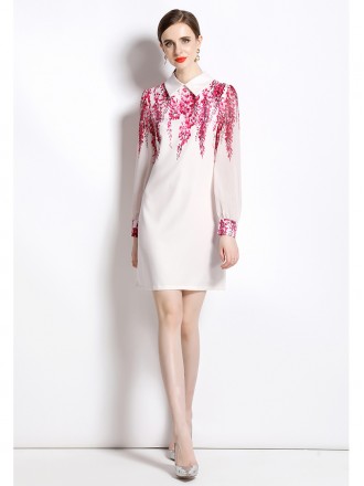 Dress Wholesale Senior famous celebrities Light luxury style spring and summer new fashion foreign lapel printing slimmi