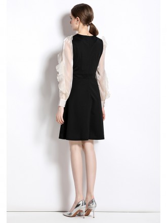 Dress Wholesale Spring and autumn women's new round neck gentle and sweet foreign style design feels repairing lotus lea