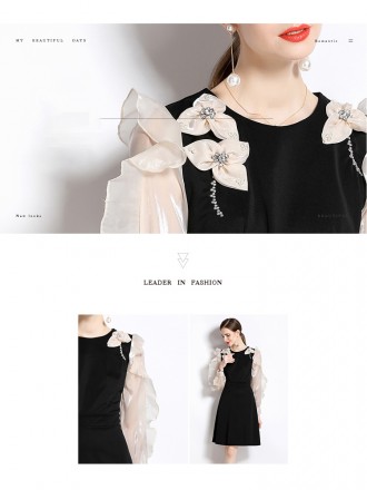 Dress Wholesale Spring and autumn women's new round neck gentle and sweet foreign style design feels repairing lotus lea