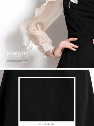 Dress Wholesale Spring and autumn women's new round neck gentle and sweet foreign style design feels repairing lotus lea