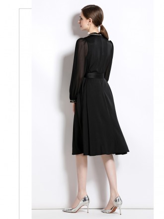 Dress Wholesale The new exquisite embroidery small stand -up collar sedimentation sleeve long skirt temperament waist is