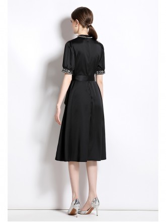 Dress Wholesale Summer new exquisite embroidered small stand -up neck short -sleeved long skirt temperament, waist, thin