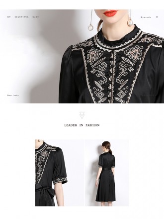 Dress Wholesale Summer new exquisite embroidered small stand -up neck short -sleeved long skirt temperament, waist, thin