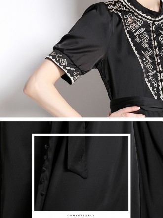 Dress Wholesale Summer new exquisite embroidered small stand -up neck short -sleeved long skirt temperament, waist, thin