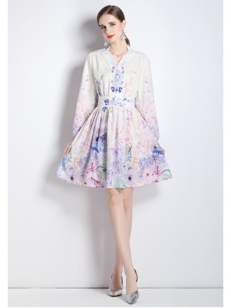 Dress Wholesale Temperament V -neck retro long -sleeved dress in spring and autumn, French gentle wind, thin waist fairy