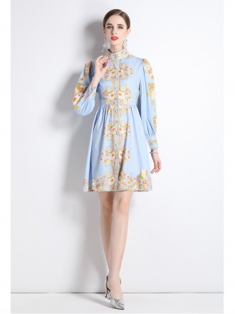 Dress Wholesale New stand -collar shirt dress fashion women's foreign gas lantern sleeve ladies high -end French retro p