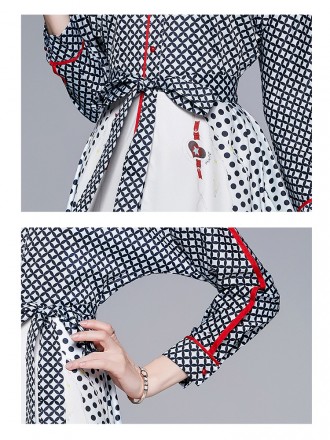 Dress Wholesale Autumn new French lapel Hepburn Hypenfeng's contrasting border design trend over knee big swing shows th