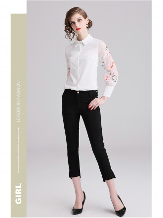 Shirt Wholesale New Polo Collar Embroidered Shirt Spring and Autumn Fashion Women's Clothing Fashionable Lantern Sleeves