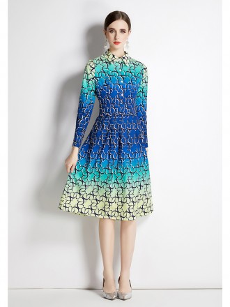 Dress Wholesale Spring and Autumn Long Sleeves New Ins Style Fashion Print Dress Women's Personalized Waist Closing Show