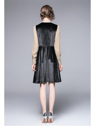 Dress Wholesale Spring New V Lace Standing Neck Splice Large Swing A Small Black Dress Retro Celebrity French Small Crow