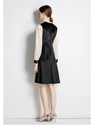 Dress Wholesale French Palace Golden Velvet Women's Spring New Style Temperament Long Sleeve Wooden Ear Edge Slim Mid le