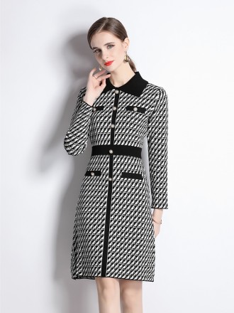 Dress Wholesale High end knitted dress, autumn and winter, new style celebrity temperament, slim French lapel small frag