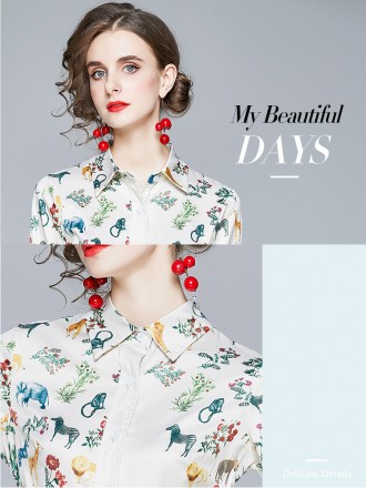 Winter new product color fashion foreign style skirt POLO collar printing casual skirt