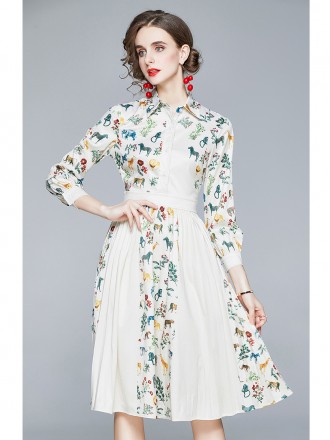 Winter new product color fashion foreign style skirt POLO collar printing casual skirt