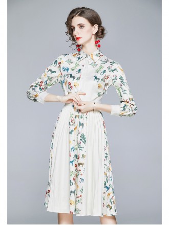 Winter new product color fashion foreign style skirt POLO collar printing casual skirt