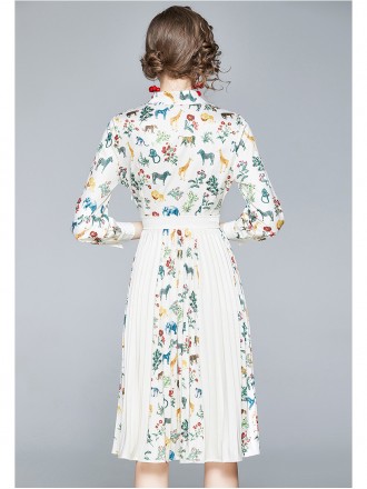 Winter new product color fashion foreign style skirt POLO collar printing casual skirt