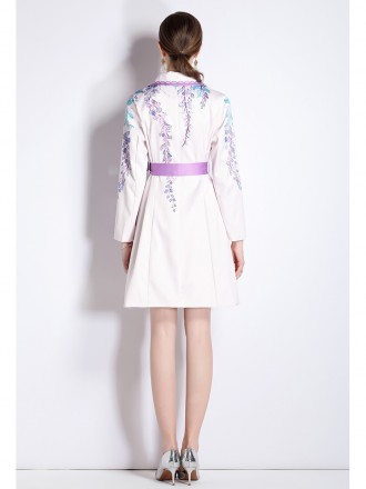 Fashion printed suit collar jacket female spring and autumn temperament waist thinly buckle medium long trench coat new 