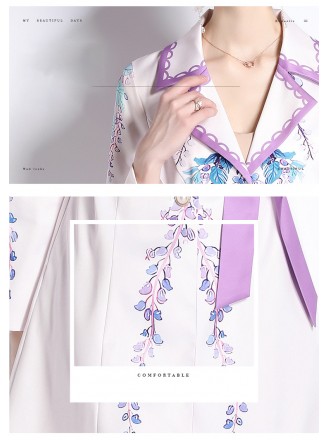 Fashion printed suit collar jacket female spring and autumn temperament waist thinly buckle medium long trench coat new 