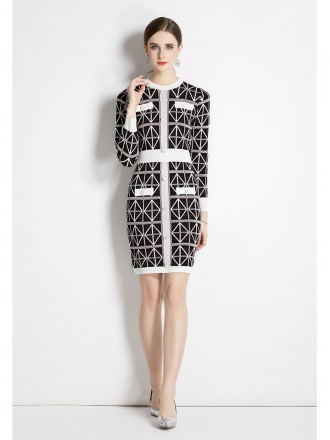 High end knitted dress, autumn and winter, new style celebrity temperament, slim French plaid small fragrant skirt