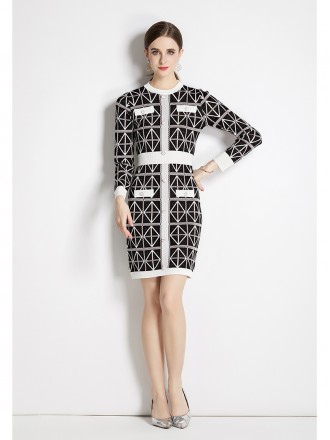 High end knitted dress, autumn and winter, new style celebrity temperament, slim French plaid small fragrant skirt