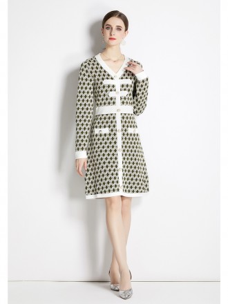 High -end knitted dress autumn and winter new celebrities are thin and thin French diamonds small incense skirt