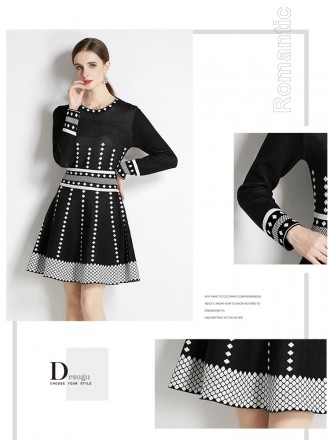 High end knitted dress, autumn and winter, new fashion trend, slim French round neck bottom skirt, small fragrance