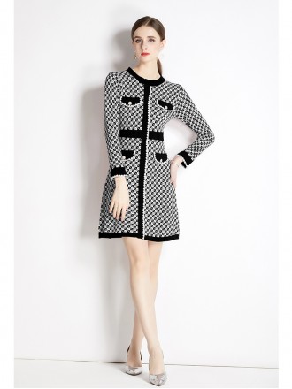 High -end knitted dress autumn and winter new ladies temperament is thin French square small incense skirt