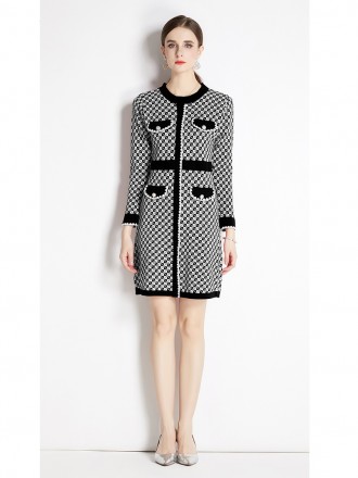 High -end knitted dress autumn and winter new ladies temperament is thin French square small incense skirt