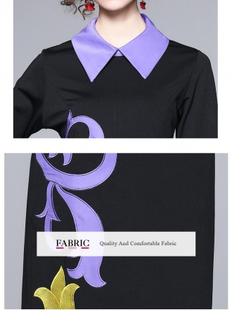 Consistent design sense dress new French fashion temperament, slim embroidery lapel mid -long skirt