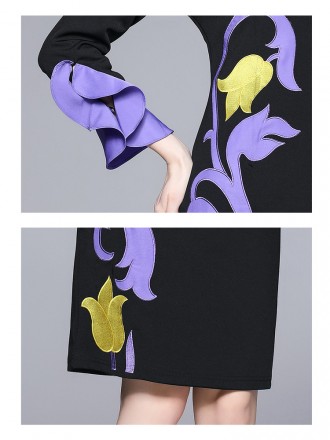 Consistent design sense dress new French fashion temperament, slim embroidery lapel mid -long skirt