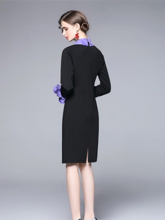 Consistent design sense dress new French fashion temperament, slim embroidery lapel mid -long skirt