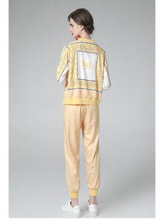 Fashion Leisure Sports Set Autumn New Women's Trendy Tie Tie Qin Baseball Two -piece suit