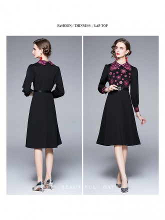 Autumn New Fashionable and Simple Waist Wrapped Mid length Doll Neck Heavy Duty Embroidered Skirt