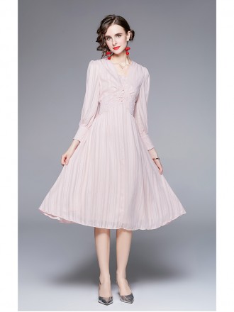 Gentle Autumn New Style Style V-neck Comfortable Jacquard Fabric Slim Lace High Waist Fairy Mid length Dress