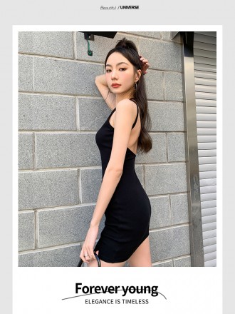 Summer new Ins tide European and American style, neck -back dress, women's sexy temperament bag hip skirt