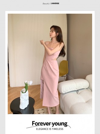 Summer new style pure desire hot girl high -level split -out split pink suspender dress sexy female sexy female