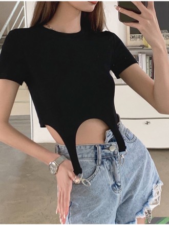 Polarized Maobian denim shorts female high -waist chain hot pants hot pants new misplaced design A -line pants