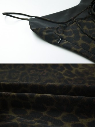 V -neck sexy leopard band female summer temperament off -the -shoulder slim mid -length French long skirt base dress