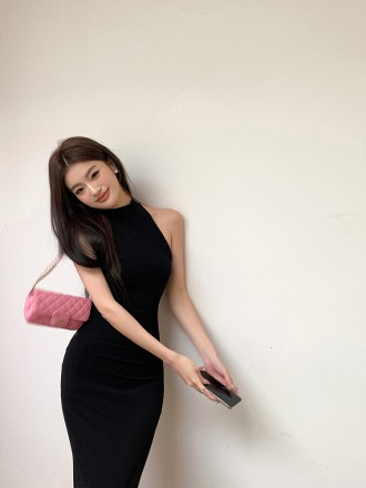 Spring and summer new sleeveless dress female back split long skirt turtleneck slimming bottom skirt