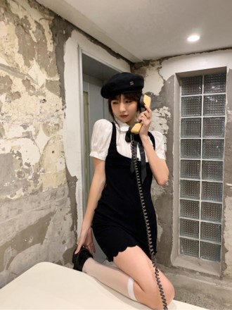 Summer new sweet pure net red women disassembled bow can two black and white stitching dress