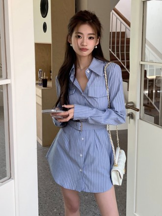 Spring/Summer New Striped Dress Shorts Women's High Grade Temperament Spicy Two Piece Dress