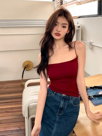 Spring and Summer New Red Spice Girl Slim Slim Strap Female modal Inner Tank Top Sexy Open Back Top