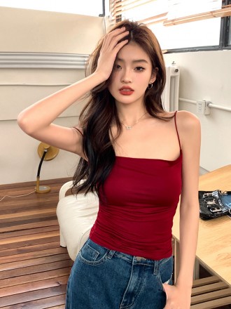 Spring and Summer New Red Spice Girl Slim Slim Strap Female modal Inner Tank Top Sexy Open Back Top