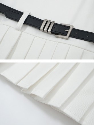 Summer New White Strap Pleated Skirt for Female Minority Fashion Dress with Belt