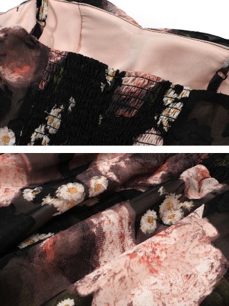Spring and summer new atmosphere sensation, colorful flower color V -neck suspender dress female floral skirt